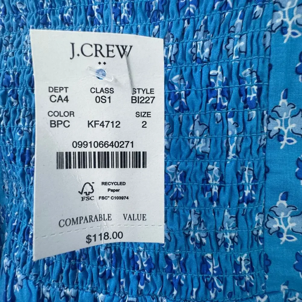 J. Crew Block Print Square Neck Smocked Floral Tiered Midi Dress Size 2 NWT_11